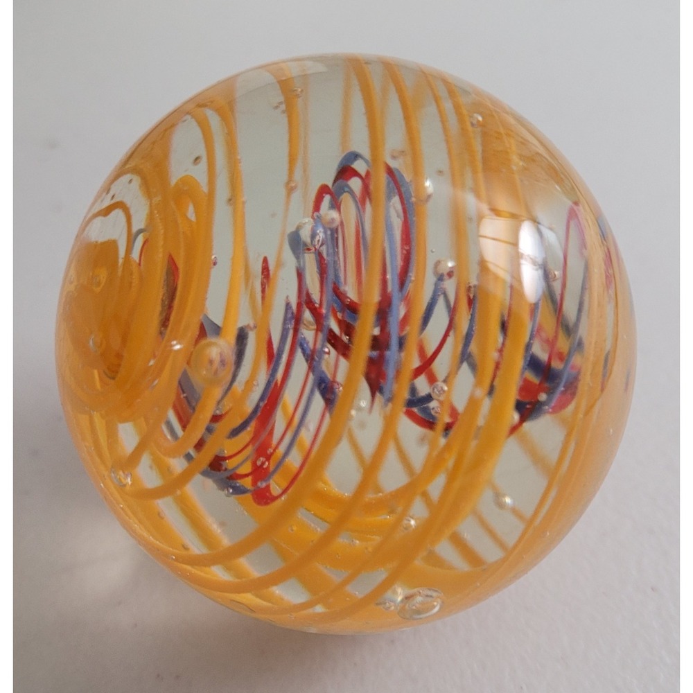 Vintage Art Glass Orange Blue Red Corkscrew Spiral Glass Paperweight